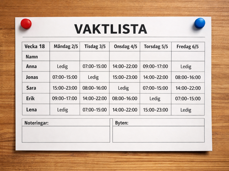 Årets vaktlista